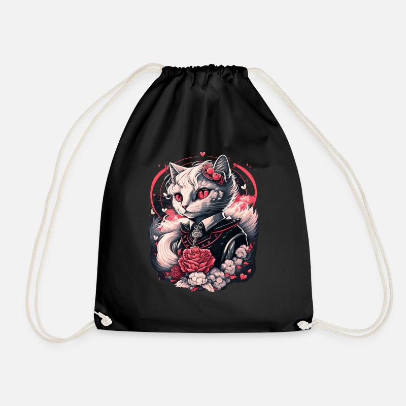 Personal Cat Servant - Valentine Cat Lady - Drawstring Bag - black