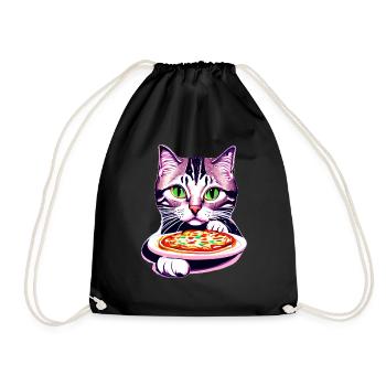 Cat Pizzeria Cat Pizza Kitten Pizza Lovers - Drawstring Bag - black - Front
