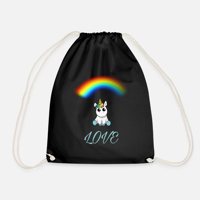 Unicorn WITH RAINBOW - Drawstring Bag - black