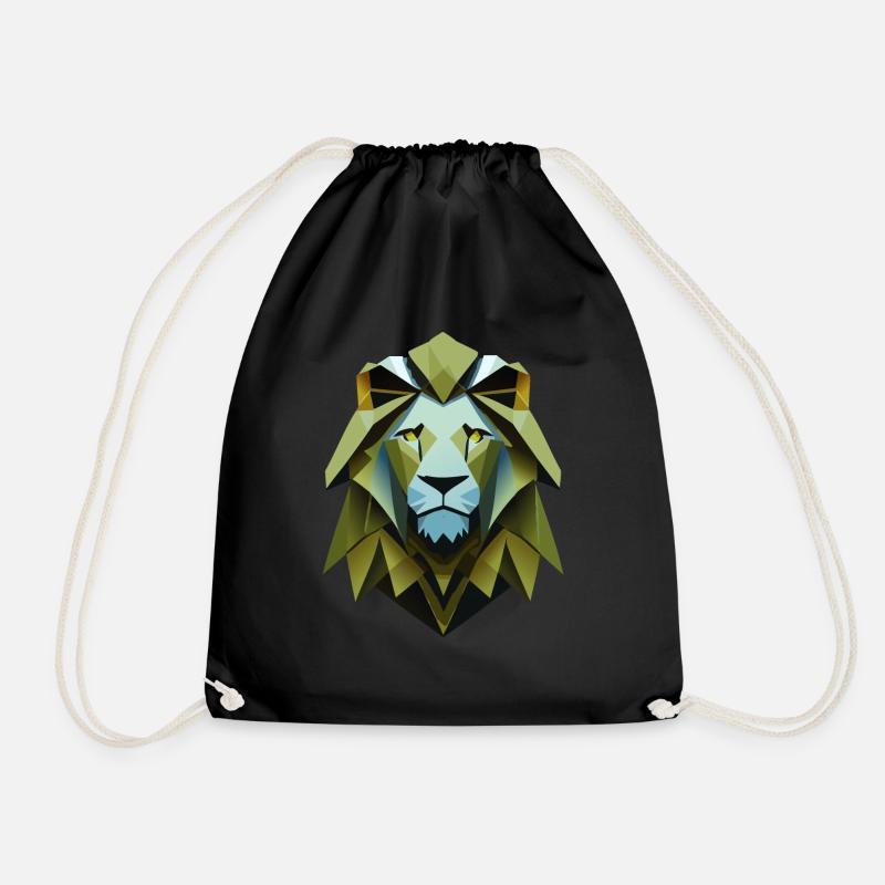 Geometric Lion - Drawstring Bag - black