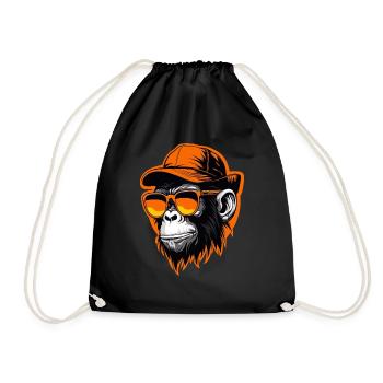 Cool Hip Hop Monkey – Streetwear Style Design 2 - Drawstring Bag - black - Front