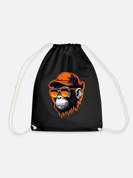 Cool Hip Hop Monkey – Streetwear Style Design 2 - Drawstring Bag - black