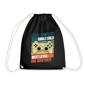 Level Complete Einzelkind Bruder Geburt Geschenk - Turnbeutel - Schwarz - Vorne