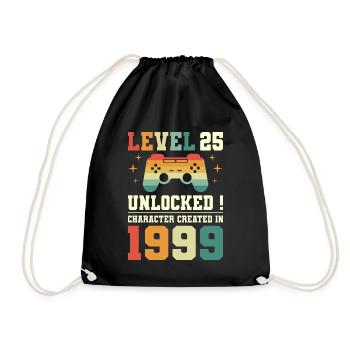 Level 25 Geburtstag Spieler 25 Jahre - Turnbeutel - Schwarz - Vorne