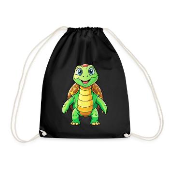 Mega Cute Turtle - Drawstring Bag - black - Front
