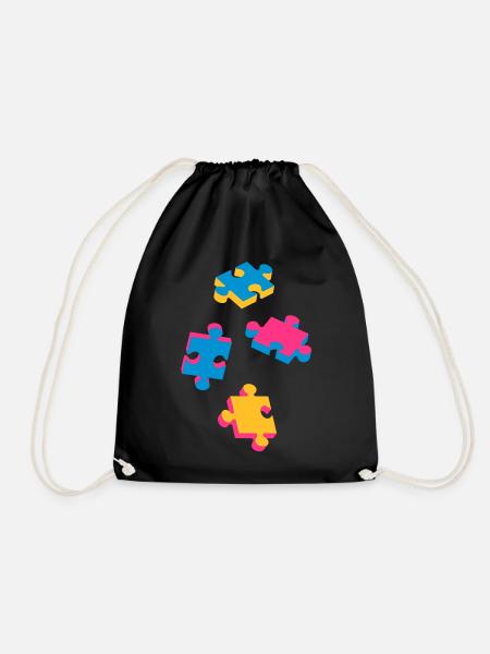 four puzzle pieces - Drawstring Bag - black