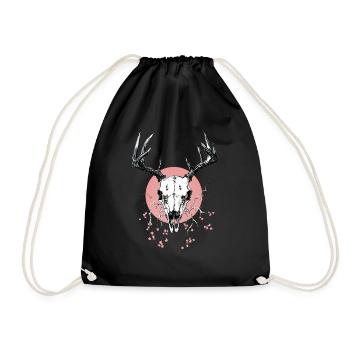 deer skull (pink) - Drawstring Bag - black - Front