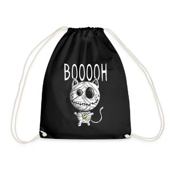 Booh Katzen Mumie - Halloween - Comic - Fun - Turnbeutel - Schwarz - Vorne