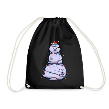 Chonky Seal Schneemann Weihnachtslichter Pixel Art - Turnbeutel - Schwarz - Vorne