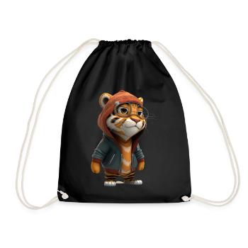 Niedlicher Tiger mir Brille für Kinder - Turnbeutel - Schwarz - Vorne