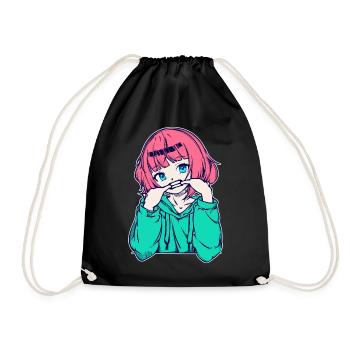 Girls Anime Japanese Comic Cartoon Manga - Drawstring Bag - black - Front