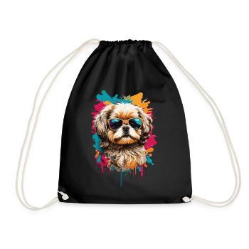 Cool Shih Tzu with Sunglasses: Cute Animal - Drawstring Bag - black - Front