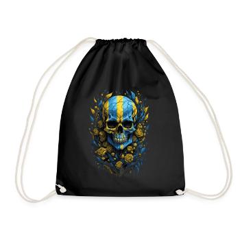 Ukrainian Patriot: Flag & Skull - Drawstring Bag - black - Front