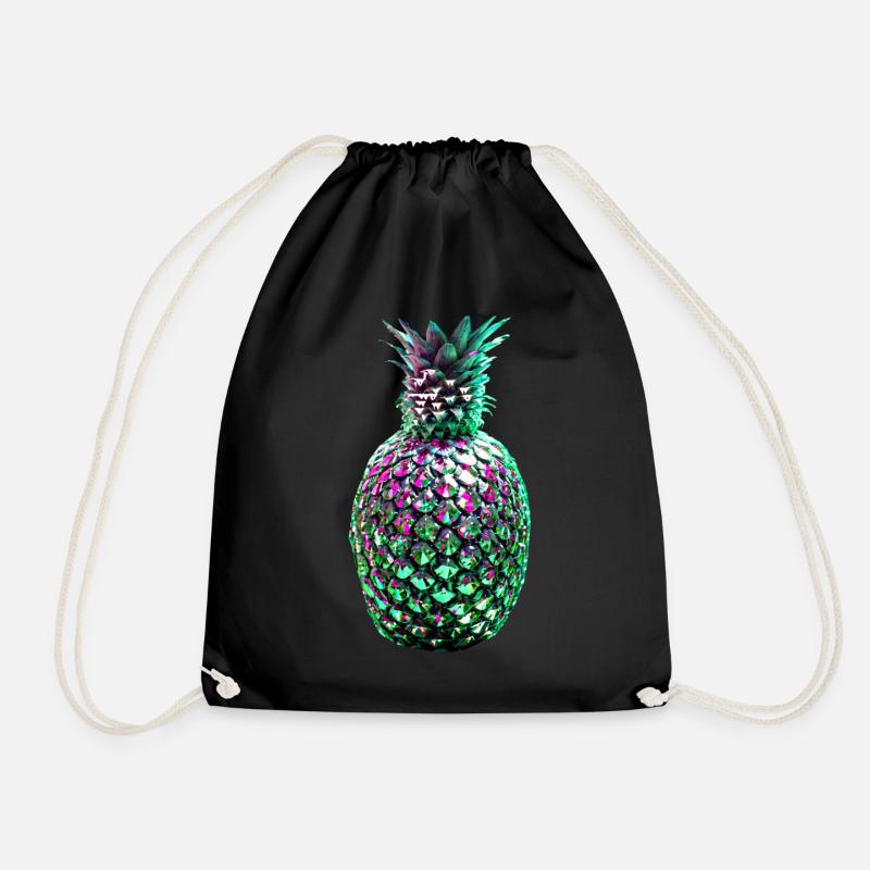 metal,pineapple with sequins,sequins,pineapple - Drawstring Bag - black