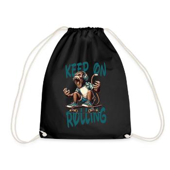 keep on rolling skate skateboard skater summer - Drawstring Bag - black - Front