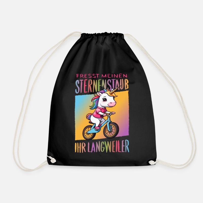 Süßes Einhorn auf Fahrrad - Turnbeutel - Schwarz