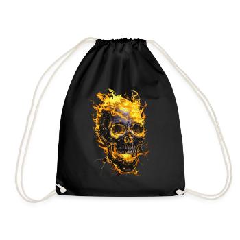 Skull Flames Skull Fire Skeleton Biker - Drawstring Bag - black - Front