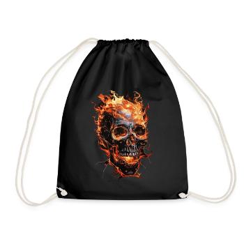 Skull Flames Skull Fire Skeleton Biker - Drawstring Bag - black - Front