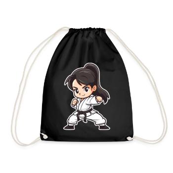 Karate Girl Cartoon Style - Drawstring Bag - black - Front