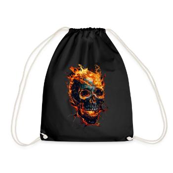Skull Flames Skull Fire Skeleton Biker - Drawstring Bag - black - Front