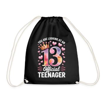 13th birthday teenager gift - Drawstring Bag - black - Front
