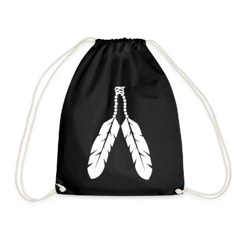 Indigenous feather pendant design - Drawstring Bag - black - Front