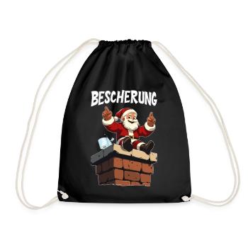 Bescherung Auf Dem Schornstein Weihnachtsmann - Turnbeutel - Schwarz - Vorne