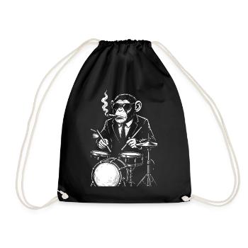 monkey with cigar playing the drums - Drawstring Bag - black - Front