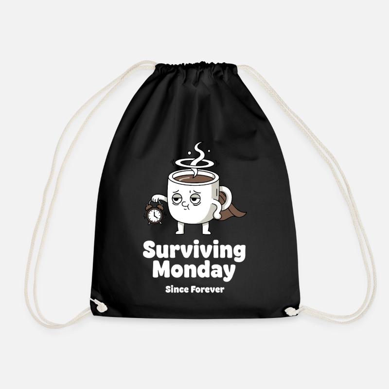 Monday Survival Coffee Mug Hero - Drawstring Bag - black