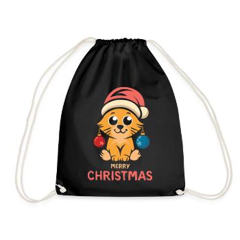 Weihnachtskatze Merry Christmas - Turnbeutel - Schwarz - Vorne