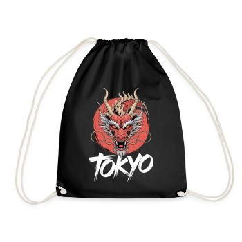 Tokio Drachen Kopf Motiv - Turnbeutel - Schwarz - Vorne