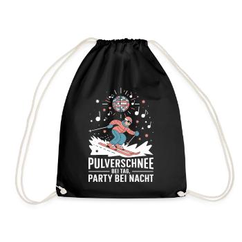  Pulverschnee Bei Tag Party Bei Nacht Skifahren - Turnbeutel - Schwarz - Vorne