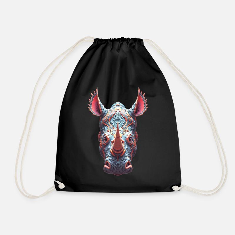 Ornate Rhino Portrait - Psychedelic Spirit Mask - Drawstring Bag - black