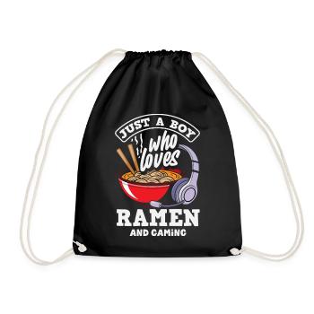 Boy Loves Ramen And Gaming Headset - Drawstring Bag - black - Front