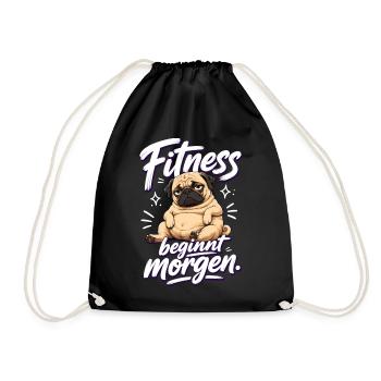 Fitness beginnt morgen Mops Lustiger Spruch - Turnbeutel - Schwarz - Vorne