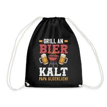 Grillmeister Geschenk Fleisch Wurst & Bier - Turnbeutel - Schwarz - Vorne