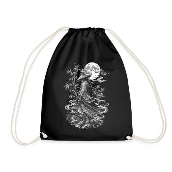 Japanese Samurai Ronin with Straw Hat and Katana - Drawstring Bag - black - Front