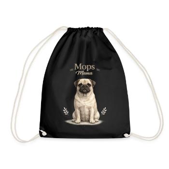 Mops Mama – Geschenk für Mops Liebhaberinnen - Turnbeutel - Schwarz - Vorne