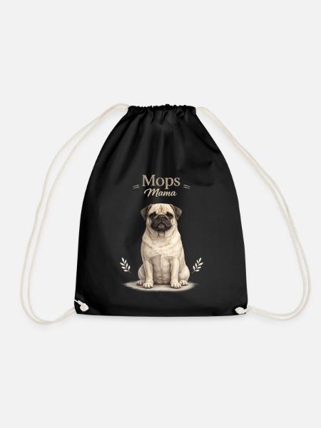 Mops Mama – Geschenk für Mops Liebhaberinnen - Turnbeutel - Schwarz