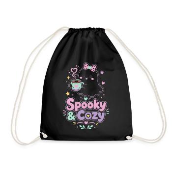 Spooky & Cozy Geist mit Kaffee - Turnbeutel - Schwarz - Vorne