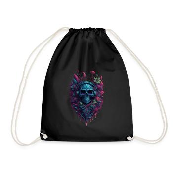 Schädel, Rockmusik, Totenkopf, Flowers - Turnbeutel - Schwarz - Vorne
