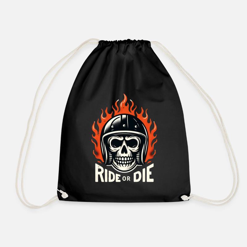 Ride or Die Bold Motorcycle Lifestyle - Drawstring Bag - black