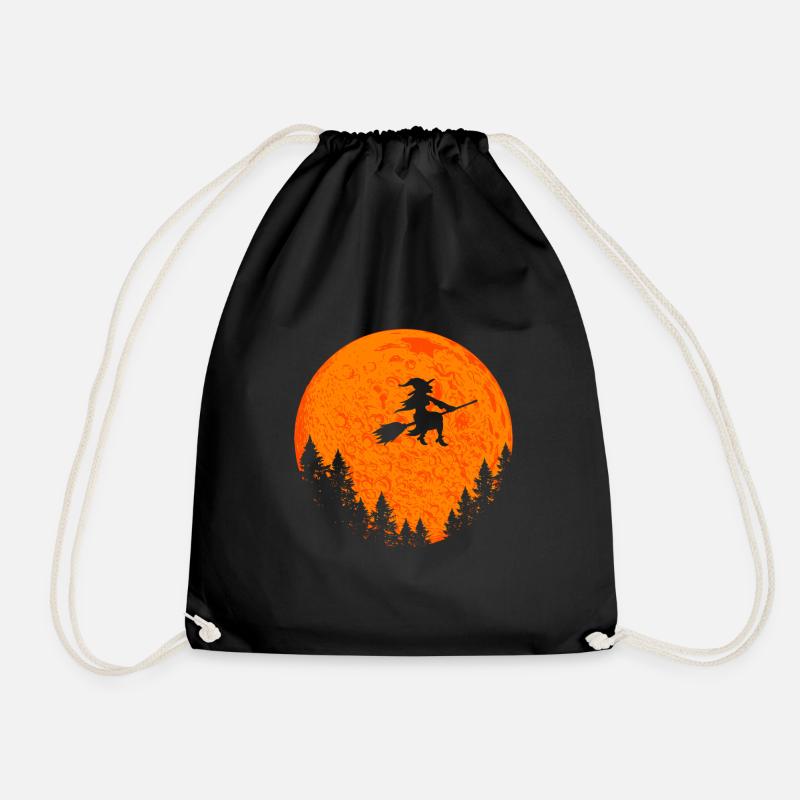 Halloween witch on witch broom - Drawstring Bag - black