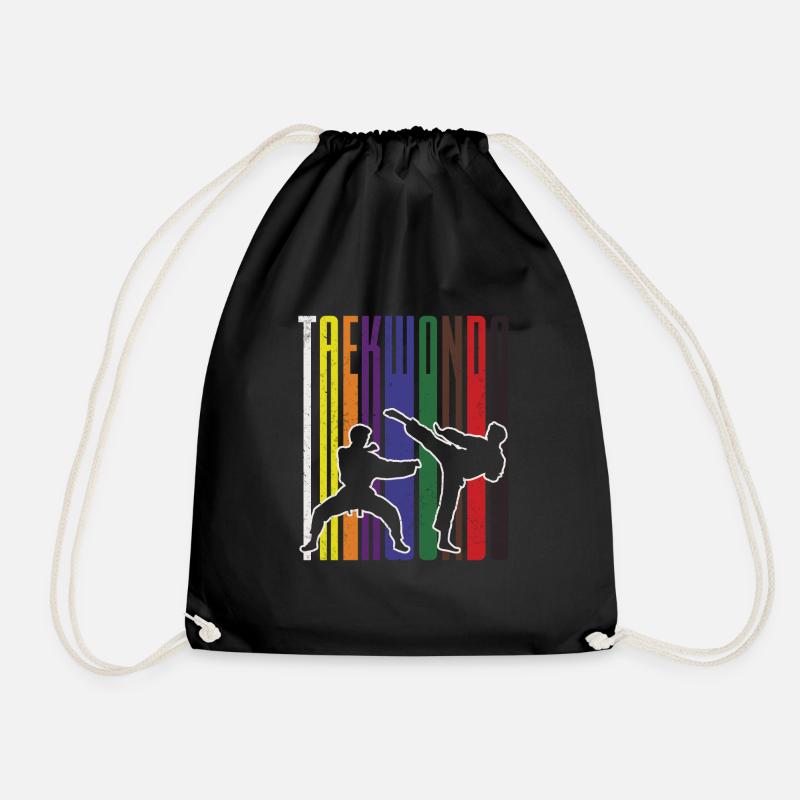 Vintage Taekwondo TKD Tae Kwon Do Martial Arts Kick - Drawstring Bag - black