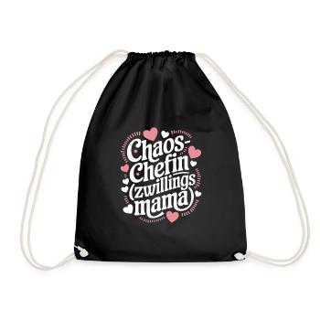 Chaos Chefin Zwillingsmama Mama von Zwillingen - Turnbeutel - Schwarz - Vorne