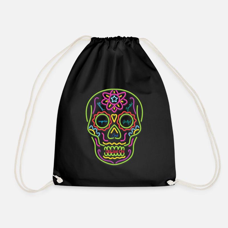 Bunter Totenkopf Neon Design - Turnbeutel - Schwarz