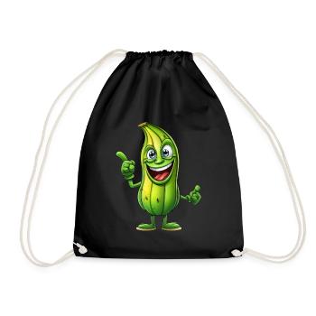 Green Alien Cucumber Man: Cosmic Snack - Drawstring Bag - black - Front
