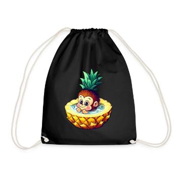 Monkey and pineapple: summer bathing fun design - Drawstring Bag - black - Front
