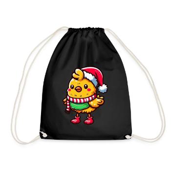 Winter Chicks: Cute Chicken in Festive Christmas Fun - Drawstring Bag - black - Front