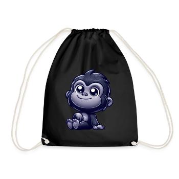 Cute monkey chimpanzee gorilla peaceful happy - Drawstring Bag - black - Front